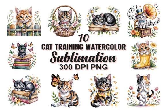 Download Cat Training Watercolor Sublimation PNG - Png Collection