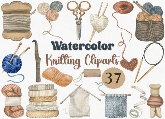 Download Watercolor Knitting Clipart Set, 37 PNG - Png Collection
