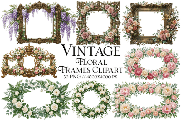 Download Vintage Floral Frames Clipart Bundle - Premium Resources