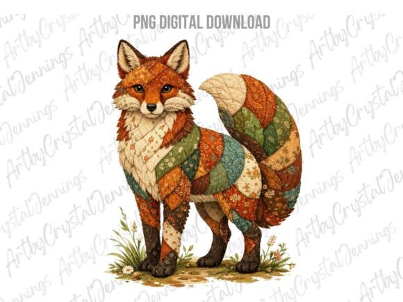 Download Patchwork Country Style Fox Animal PNG - Png Collection