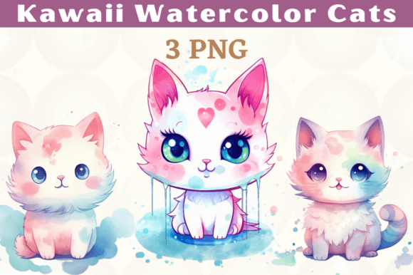 Download Cute Watercolor Cats Pastel Colors PNG - Png Collection