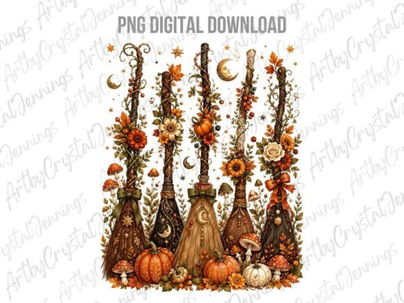 Download Floral Autumn Witch Broom PNG - Png Collection